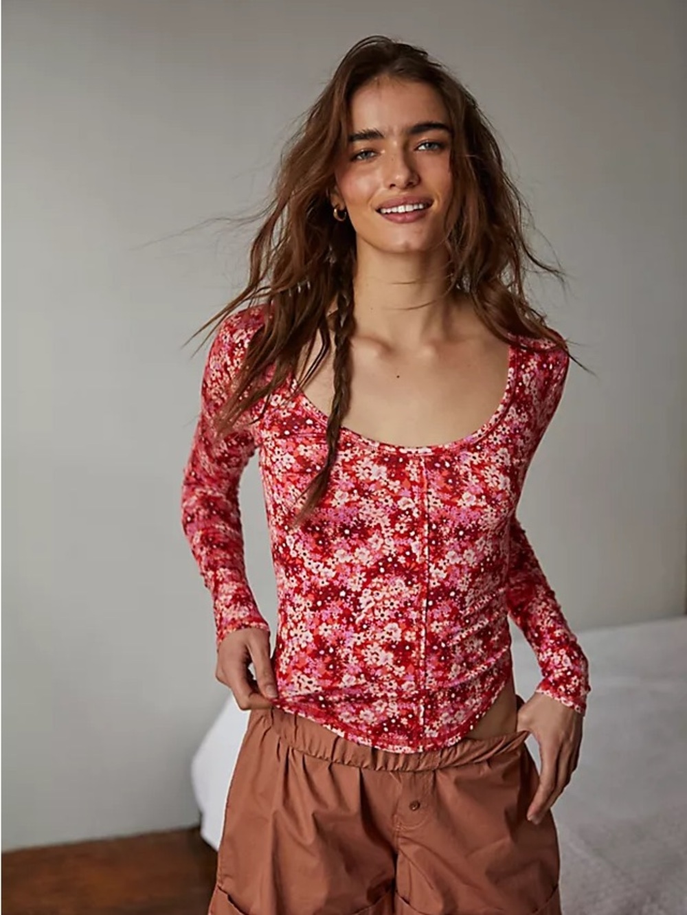 Free People Intimately Coffee Club Scoop Neck Long Sleeve - M - EUC